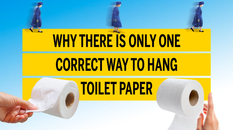 Sign that says the right way to hang toilet paper is over the roll