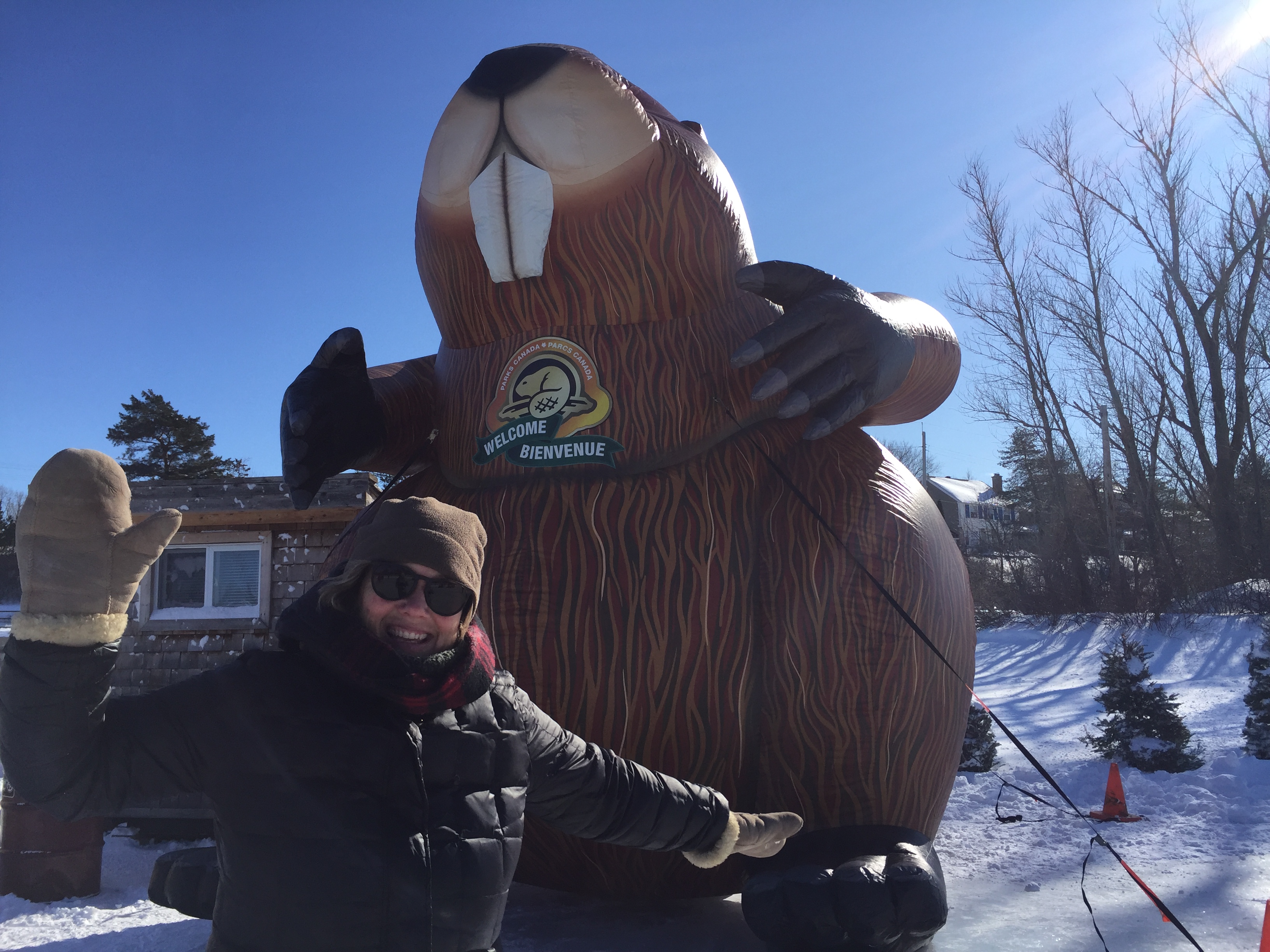 Me skating in front of a big beaver